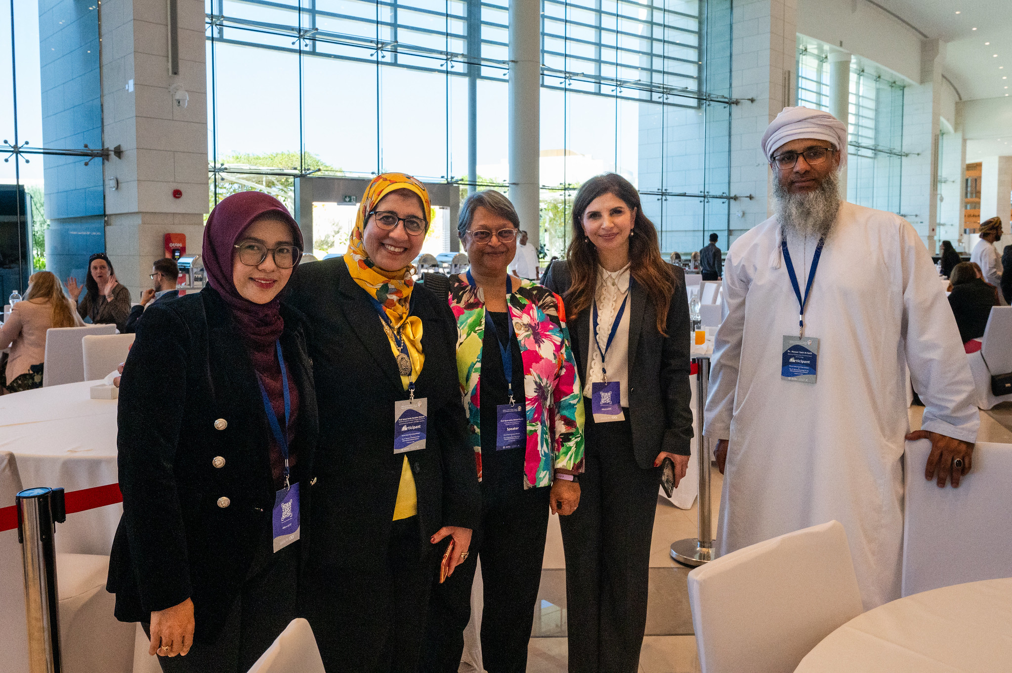 From left: Sri Fatmawati - Chair of OWSD Indonesia National Chapter (NC); Amal Amin Ibrahim Shendi, an Alumna of the GYA from Egypt; TWAS President Quarraisha Abdool Karim; Roula Abdel-Massih, co-chair of TYAN Executive Committee; and Nasser Said Al-Salti, Associate Professor, Department of Applied Mathematics and Science, National University of Science and Technology Oman. (Photo: G.Ortolani/TWAS).