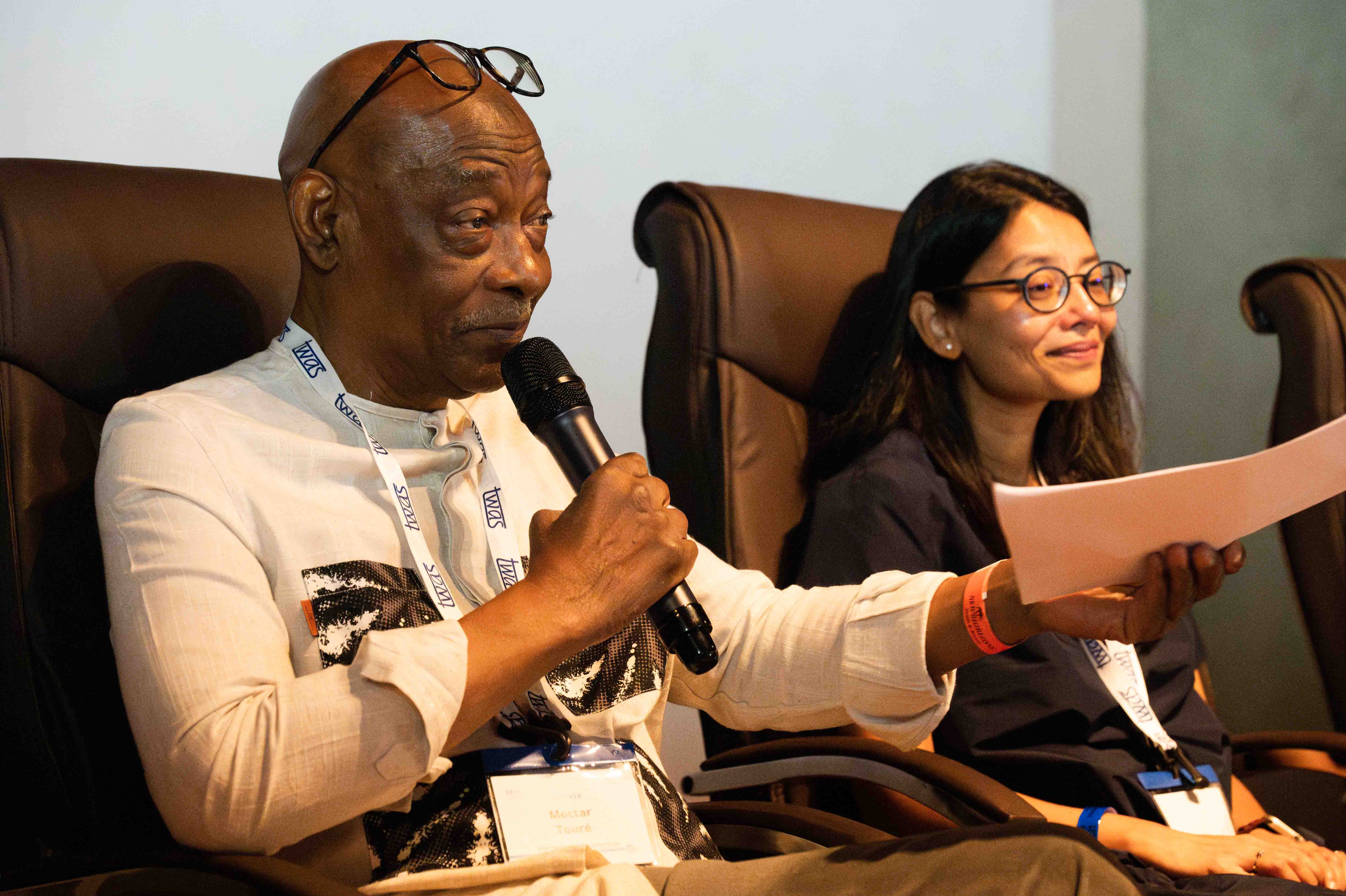 Moctar Touré (left), Emeritus Professor, Senegal; and Payal Patel, TWAS Associate Programme Officer. (Photo: G. Ortolani/TWAS)