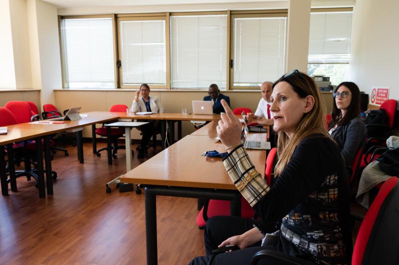 TWAS President Quarraisha Abdool Karim meeting TWAS staff (photo: G. Ortolani/TWAS)