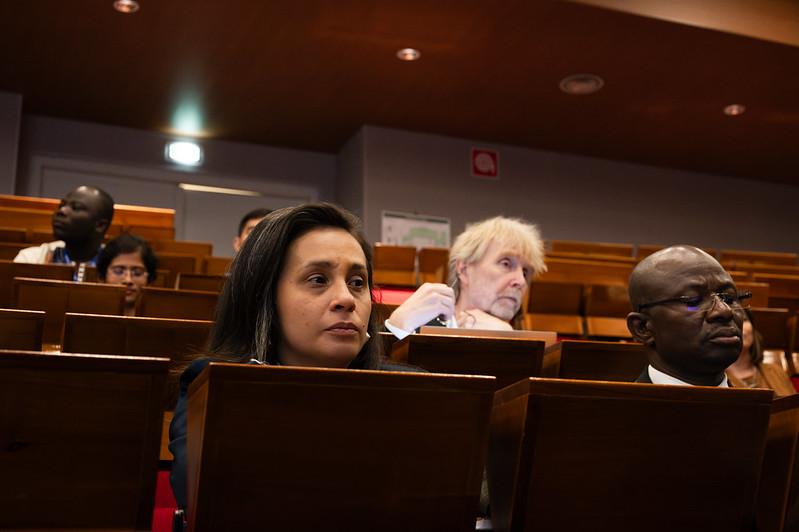 Front row: Adriana Torres Ballesteros (left) of Colombia, Research Scientist - Rothamsted Research; and Dibi Millogo of Burkina Faso, Research Scholar, International Institute for Applied Systems Analysis. Top row: Jan S. Fuglestvedt of Norway, Research Director/Special Advisor, CICERO. (Photo: G. Ortolani/TWAS)