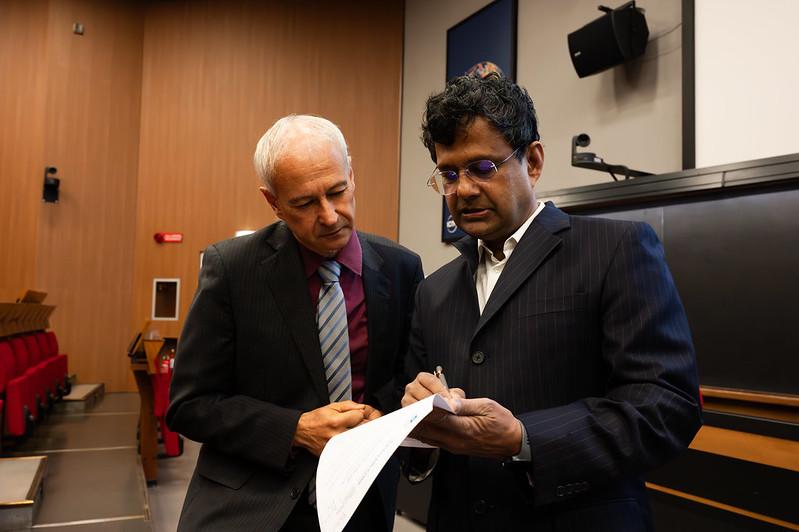 Max Paoli, TWAS Programme Coordinator, and Atish Dabholkar, TWAS Executive Director a.i. and ICTP Director.  (Photo: G. Ortolani/TWAS)