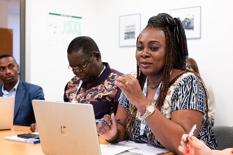 From far left: Dahy Ioclin, Research Officer, Strategic Study and Analysis Center, Ministry of Foreign Affairs, Madagascar; Peter Teke Ndifon, Technical Adviser, Ministry of Scientific Research and Innovation, Cameroon; and Linda Dyorisse Nyamen Mbong, Associate Professor, University of Yaoundé 1, Cameroon. (Photo: G. Ortolani/TWAS)